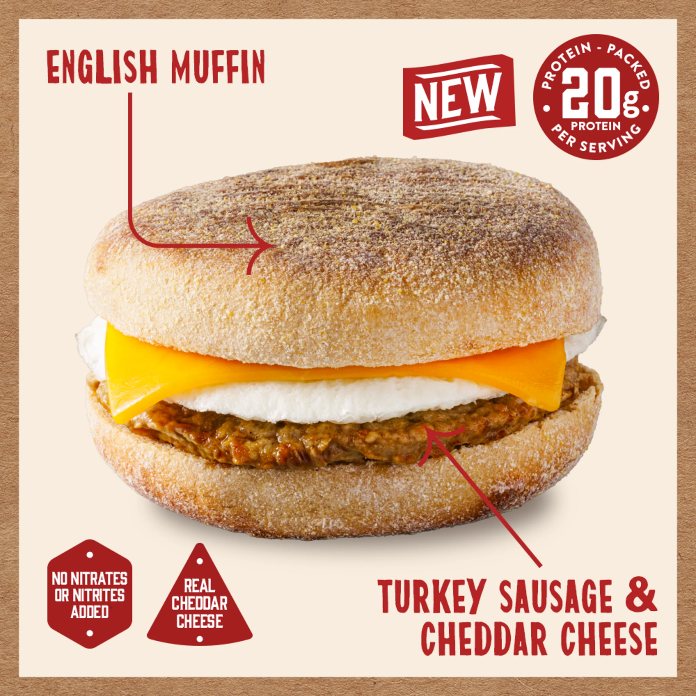 English Muffin Turkey Sausage & Cheddar Breakfast Sandwich - Image 3